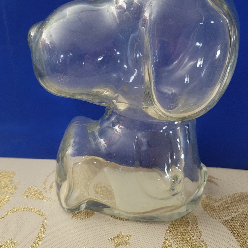 Vintage Clear Glass Charlie Brown PEANUTS SNOOPY Coin Piggy Bank 6"